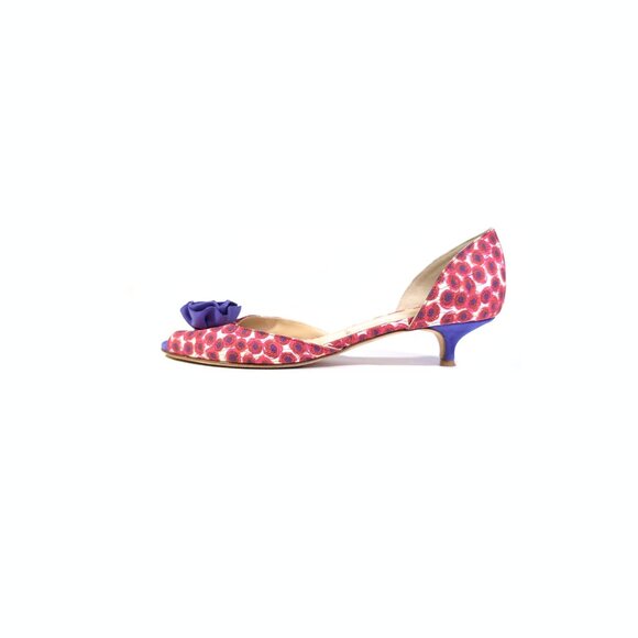 BUTTER D'Orsay Kitten Heels Sz 8.5 Red & Purple Peep toe Pumps Italy - Picture 1 of 8